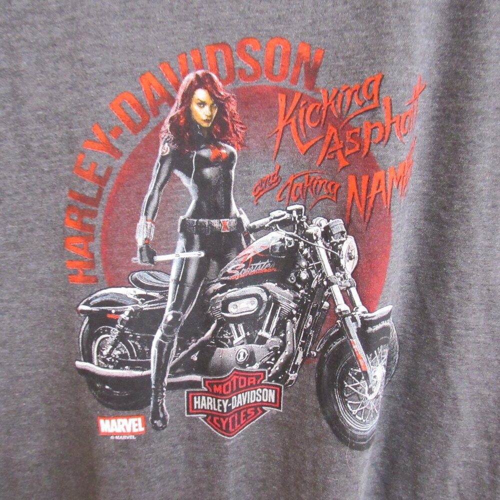 Harley‎ Davidson Marvel Black Widow Women's T-Shirt 2XL "Kicking Asphalt"
